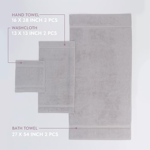 TrendShine Bath Towel Set of 6 - Soft Absorbent Grey