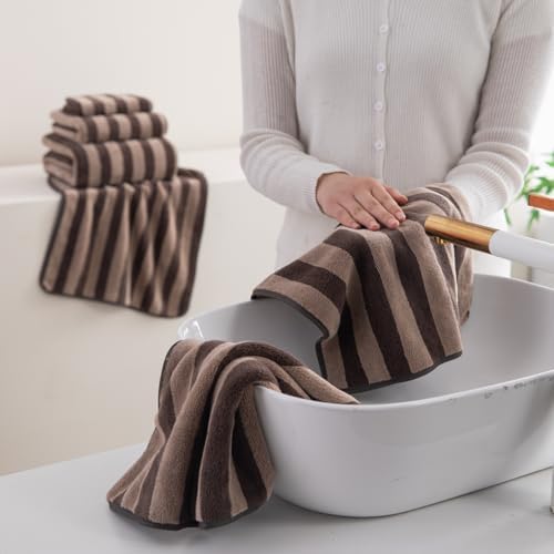 Oliven 18 Pcs Brown Cabana Stripe Towel Set
