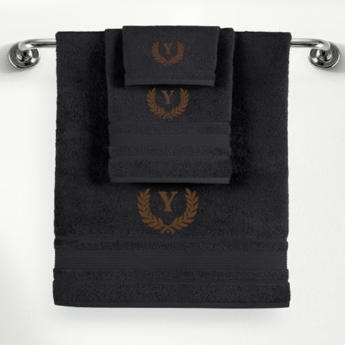 Ephesos Personalized Monogrammed Black Towel Set - 3 Piece