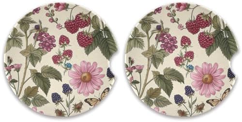 Flower Butterfly Car Coasters 2 Pack with Ceramic Cork Base