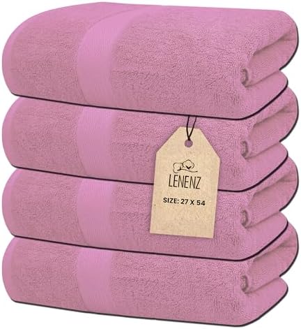 Lenenz 4 Pack Premium Cotton Bath Towels - Ultra Soft Quick-Dry Durable 27x54