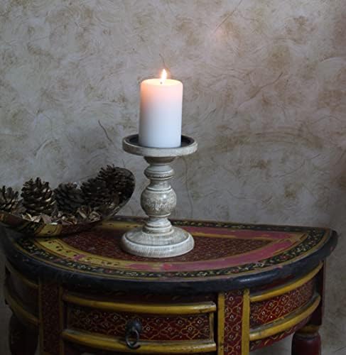 Hosley White Wooden Pillar Candle Holder 7 Inch 1
