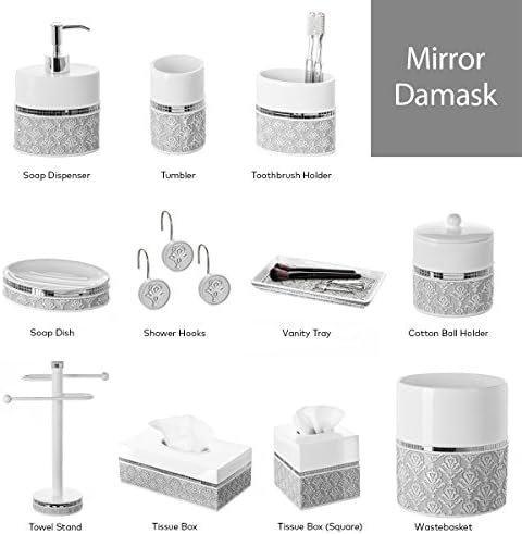 Creative Scents Gray White Mirror Damask Soap Dish
