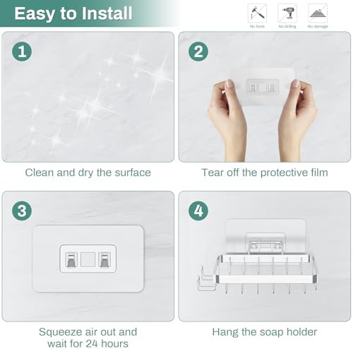 Oasiteege Wall Mounted Soap Holder with Drainage and Loofah Hooks