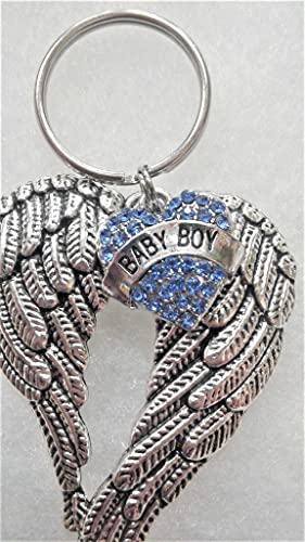 Baby Boy Memorial Sympathy Keychain with Angel Wings and Heart Charm 1