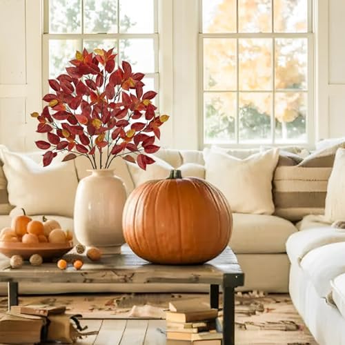 Hollyone 3 Pcs Artificial Fall Leaves Branches 338 Inch Red
