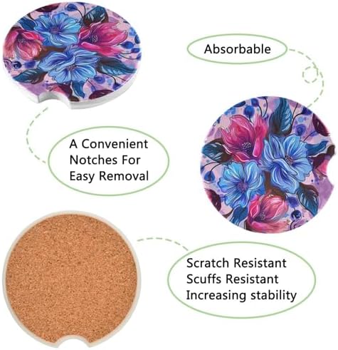 Takiito Retro Floral Car Coasters 2 Pack