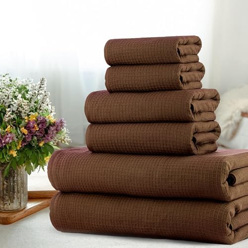 CASA COPENHAGEN Waffle Towel Set - 6 Pieces Brown 1