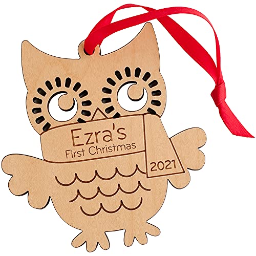 Personalized Babys First Christmas 2024 Owl Ornament Wood Handmade