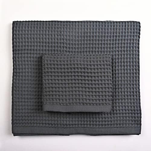 Luxury Waffle Towel Set 4 Pieces Anthracite
