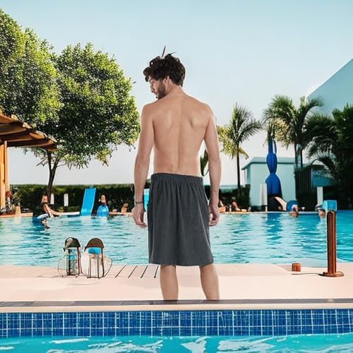 Mens Soft Coral Fleece Bath Towel Wrap Adjustable Waist Red