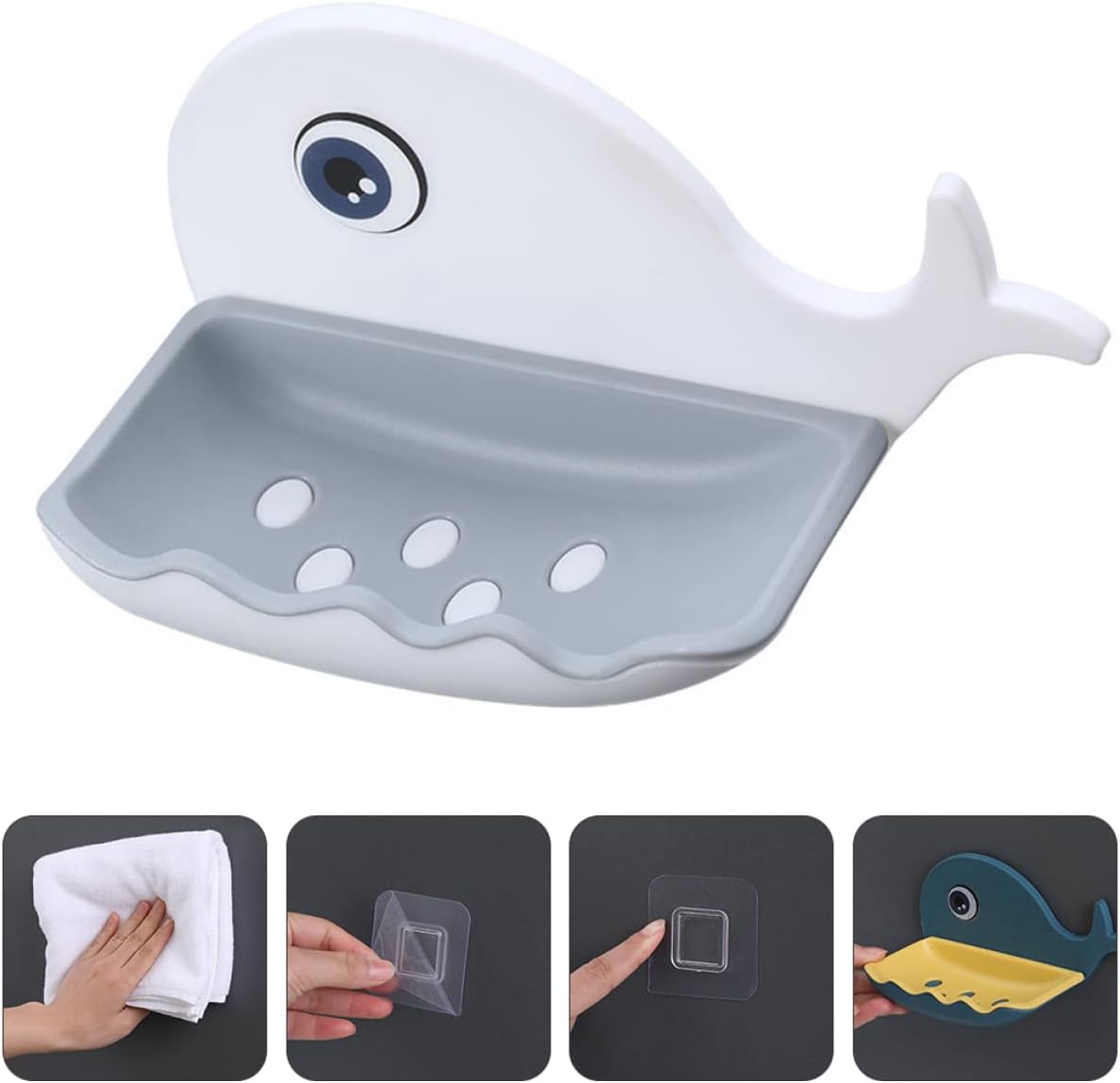 Modern Whale-Shaped Wall Soap Holder with Adhesive Base