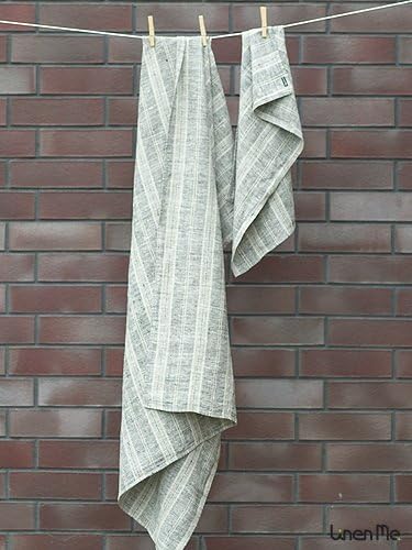 LinenMe Multistripe Bath Towel Set - Black Natural
