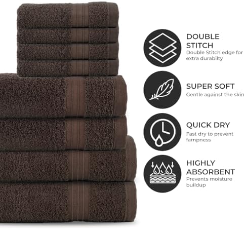 Textila 8-Piece Towel Set - Chocolate Brown 1