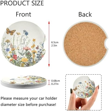 Wildflowers Car Cup Holder Coasters 2 Pack
