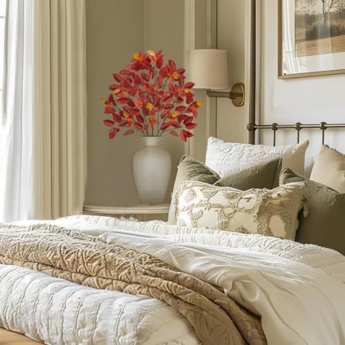 Hollyone 3 Pcs Artificial Fall Leaves Branches 338 Inch Red