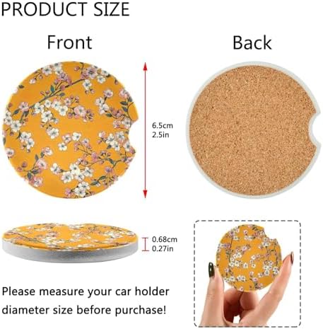 White Flowers Car Coasters 2 Pack Ceramic Cork Base