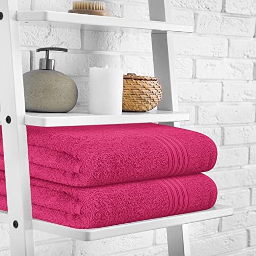 BOUTIQUO 100 Cotton Bath Towel Set 28x55 Hot Pink