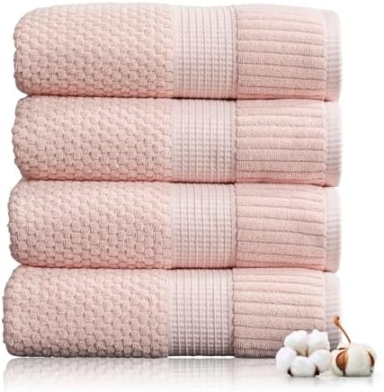 NY Loft 100 Cotton Bath Towel Set 4 Pack Light Pink