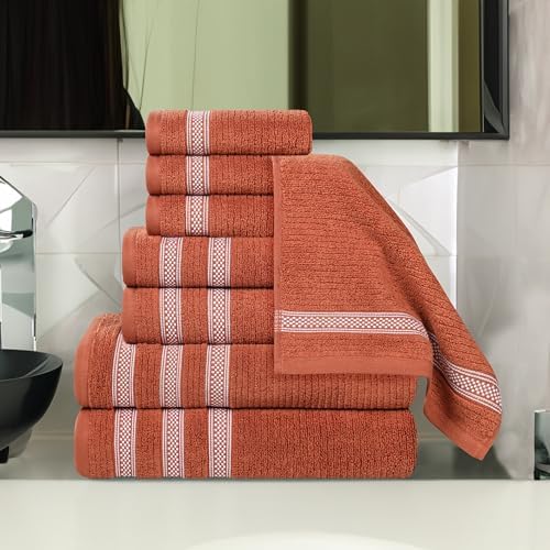 Superior Cotton 8-Piece Towel Set Zero Twist Rust