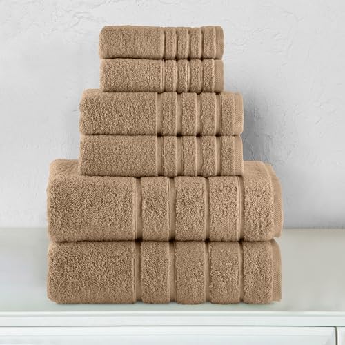Elegant Comfort 4 Lines Viscose Stripe Towel Set - 6 Piece Taupe