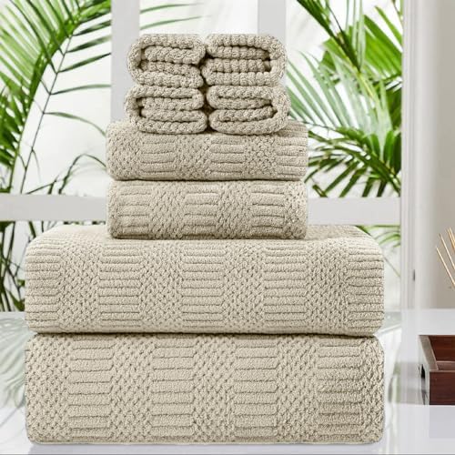 8 Pcs Tan Oversized Bath Towel Set - Soft Durable Quick Dry