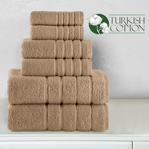 Elegant Comfort 4 Lines Viscose Stripe Towel Set - 6 Piece Taupe