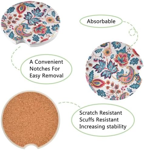 Takiito Paisley Flower Car Coasters 2 Pack 1