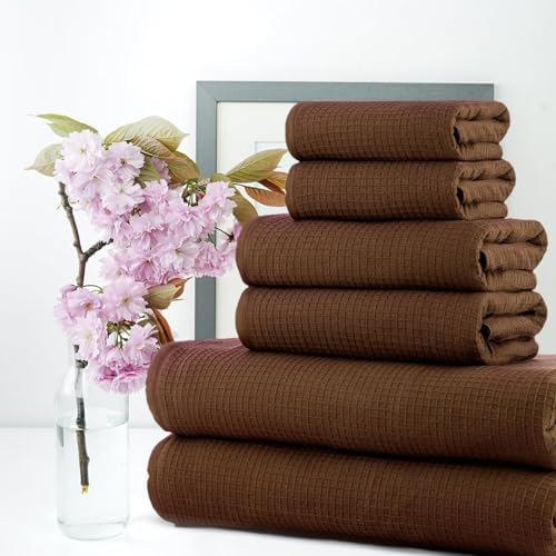 CASA COPENHAGEN Waffle Towel Set - 6 Pieces Brown 1