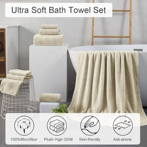 8 Pcs Tan Oversized Bath Towel Set - Soft Durable Quick Dry