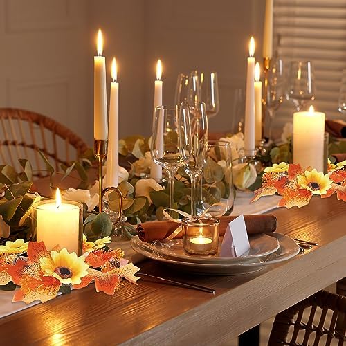 Umigy 8 Pcs Fall Candle Wreaths with Maple Leaves and Sunflowers