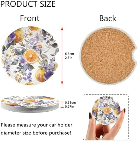 Lemon Flowers Car Coasters 2 Pack Ceramic Cork Base