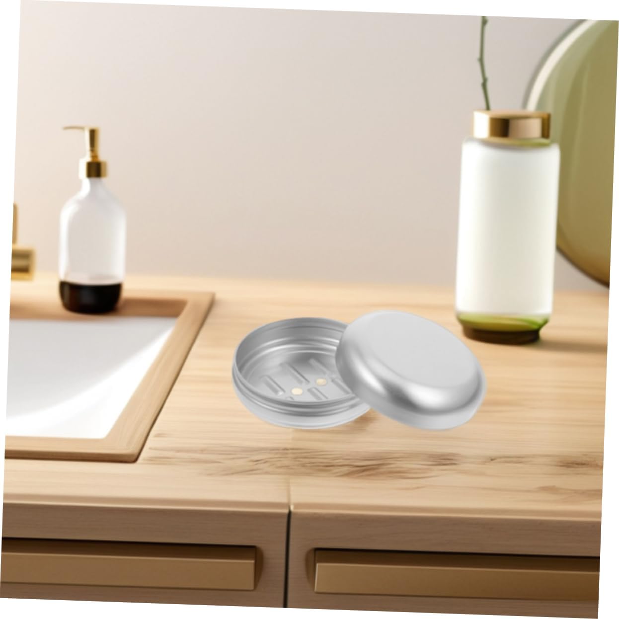 Zerodeko Round Soap Case Aluminum Soap Holder
