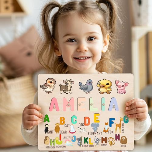 Personalized Wooden Name Puzzle for Baby Toddler 1