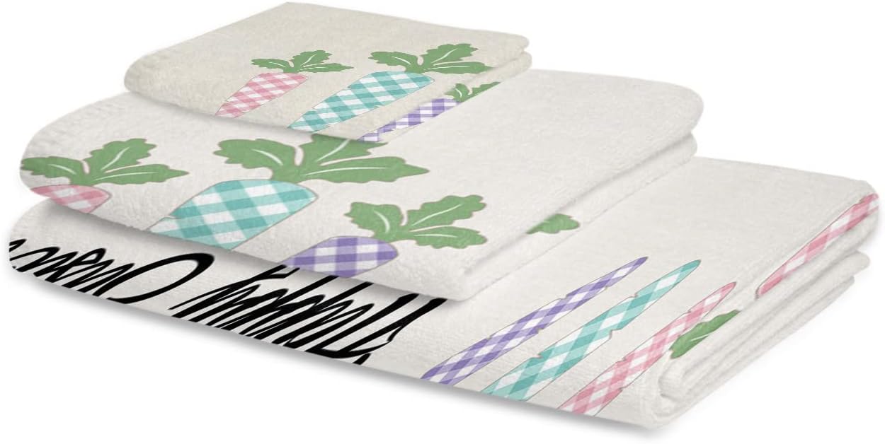 Happy Easter 3 Piece Bath Towel Set - Pink Green Purple