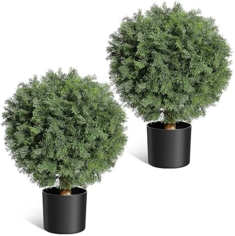 GarveeHome 24 Artificial Cedar Topiary Ball Tree 2 Pack