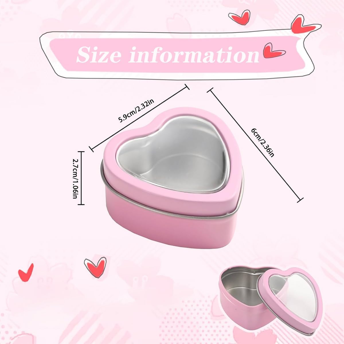 18 Pcs Heart Shaped Metal Cans with Clear Lids for Art Crafts