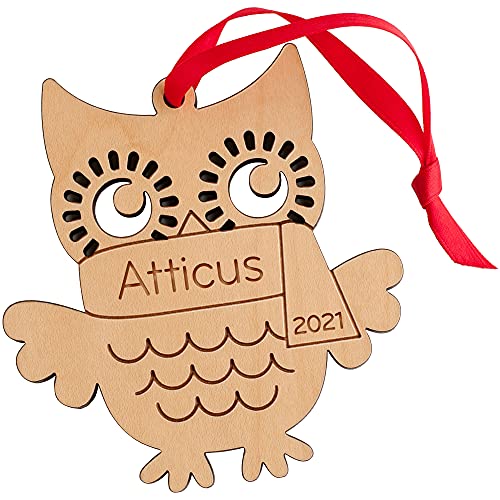 Personalized Babys First Christmas 2024 Owl Ornament Wood Handmade