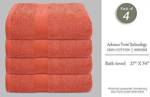 Softolle Luxury Bath Towels Set of 4 Coral