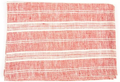 Set of 4 Bath Towels Red White Linen Multistripe