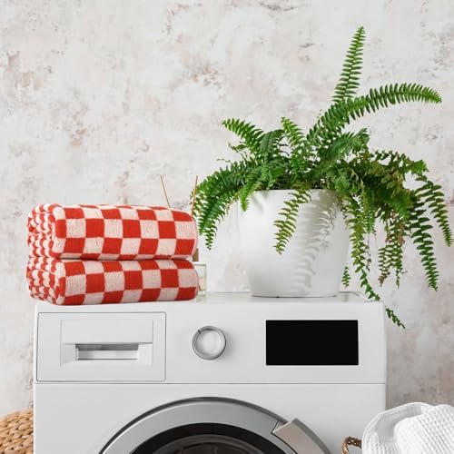 Breling 2 Pcs Checkered Bath Towels Red 1