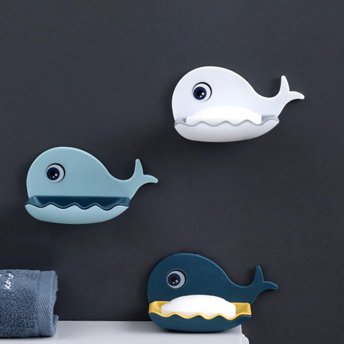 Modern Whale-Shaped Wall Soap Holder with Adhesive Base