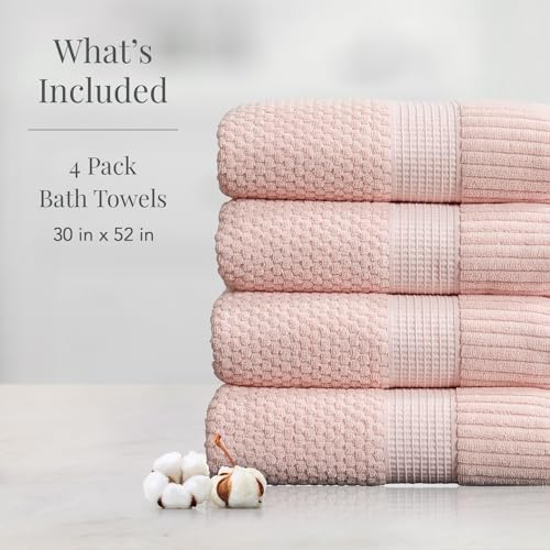 NY Loft 100 Cotton Bath Towel Set 4 Pack Light Pink