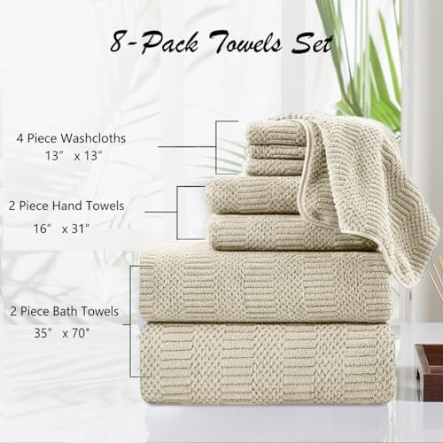 8 Pcs Tan Oversized Bath Towel Set - Soft Durable Quick Dry