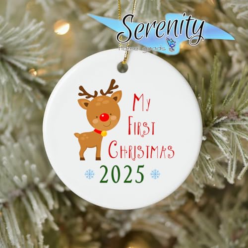 My First Christmas Ornament 2025 3 Ceramic Reindeer Keepsake