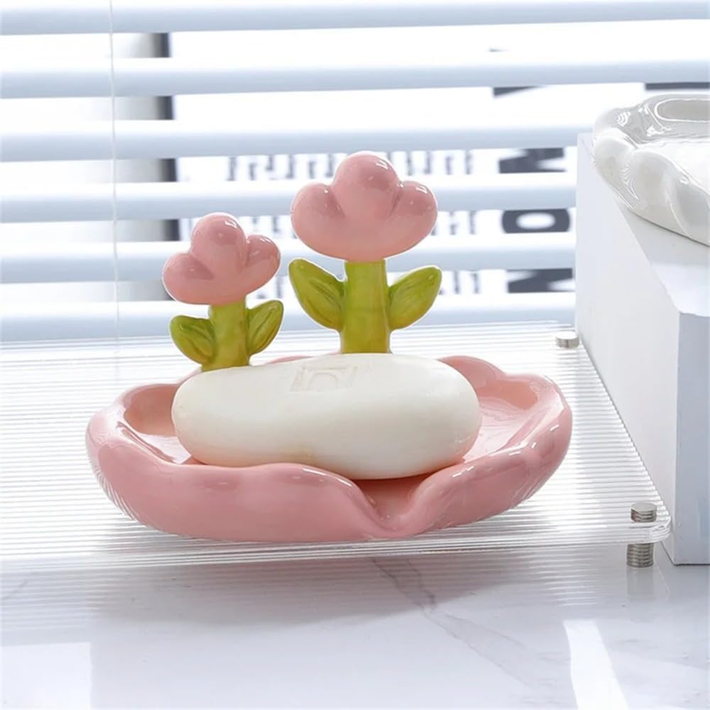 Decorative Plastic Flower Soap Holder for Bathroom and Kitchen