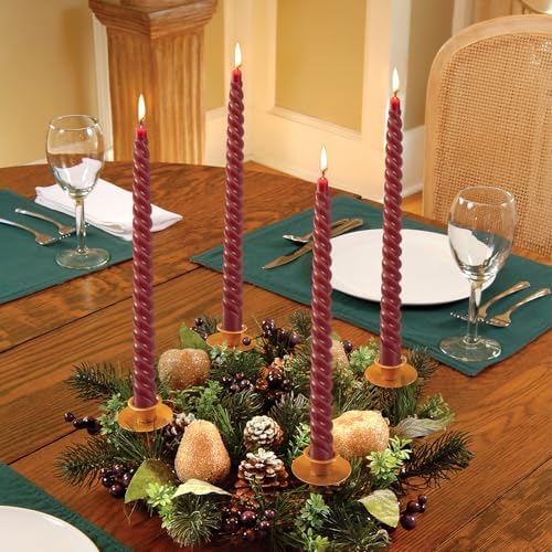 KONNI 10 Inch Spiral Taper Candle Set of 8 Dark Red Unscented Smokeless