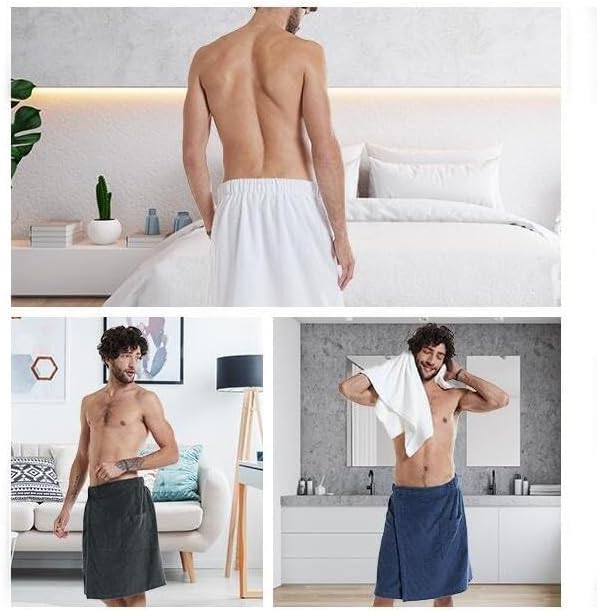 Mens Soft Coral Fleece Bath Towel Wrap Adjustable Waist Red