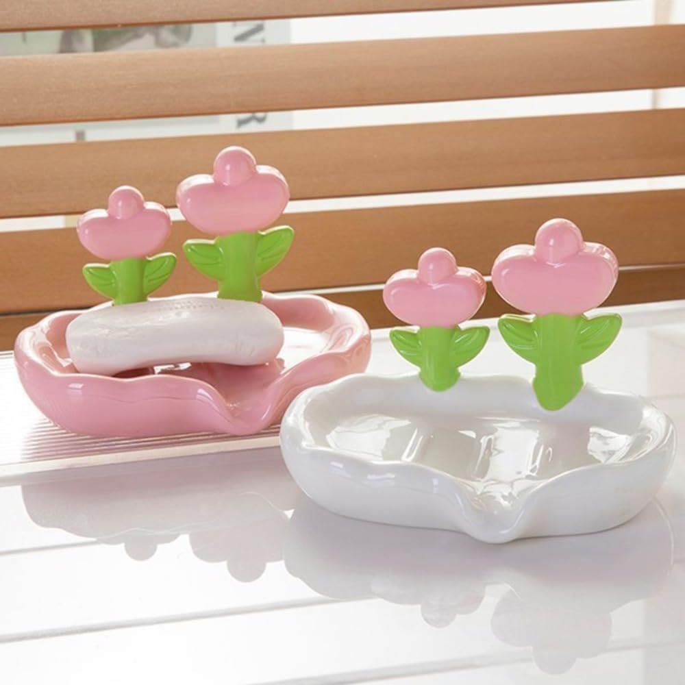 Decorative Plastic Flower Soap Holder for Bathroom and Kitchen