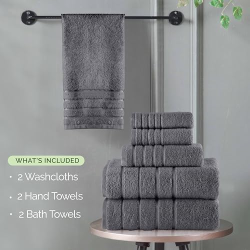 Elegant Comfort 6-Piece Viscose Stripe Towel Set - Gray